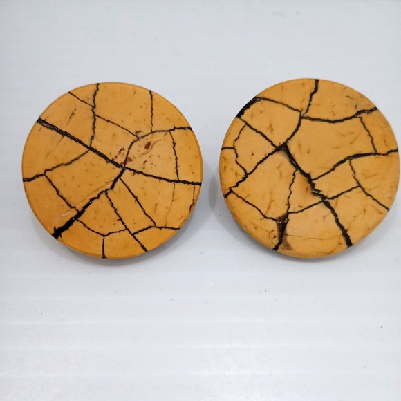 Vogue JLRY Jewelry - Vintage Vogue JLRY Clip Earrings Wooden  Faux Marble Look Disc 1.25" Signed